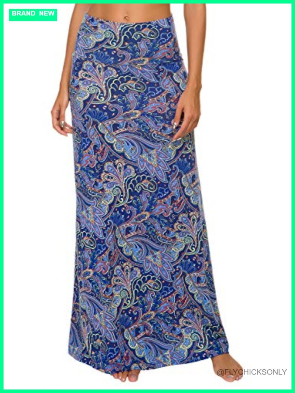 Spandex Fold-Over Flare Long Maxi Skirt High Waist Ladies